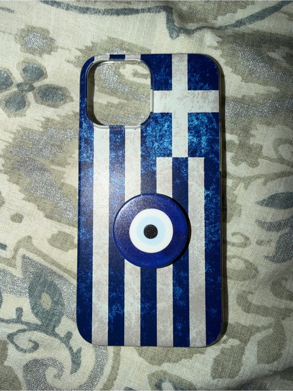 Blue Greek Flag Phone Case with Evil Eye pop socket- for iPhone 13 Pro Max